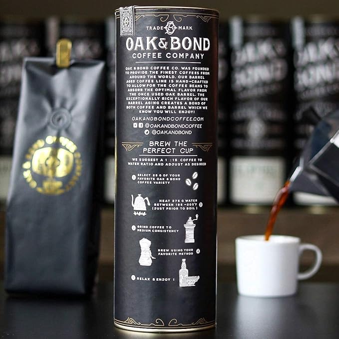 Scotch Whisky Barrel Aged Coffee, Colombia Single Origin Washed Whole Coffee Bean, Medium Roast w/Flavor Notes of Milk Chocolate, Raspberry, Honey, Silky Scotch by Oak & Bond Coffee Co. – 10oz.
