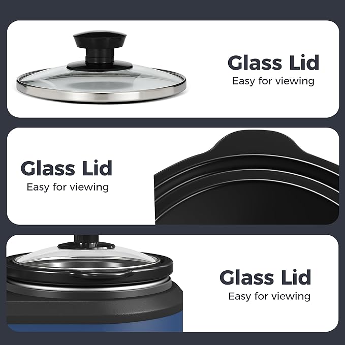 Kiss the Water Dual Slow Cooker, Buffet Server and Warmer with 2 Removable Ceramic Pots, Slow Cooker Food Warmer with 3 Adjustable Temp & 2 Visible Glass Lids, Stainless Steel, 2 x 1.25 QT, Blue