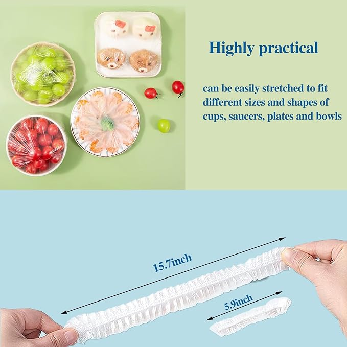 200PCS Reusable Elastic Bowl Covers, Plastic Food Covers with Elastic Edges,Airtight Stretchable Bowl Lids for Refrigerator Storage,Leftovers & Meal Prep,BPA Free,Assorted Sizes