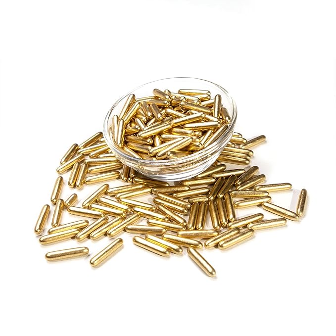 Dazzjoy Gold Rods Sprinkles, Edible Sugar Sprinkles, 120g/4.23oz, Cupcake Toppers, Cake Decorations, Ice Cream, Wedding Party Valentines Easter Supplies