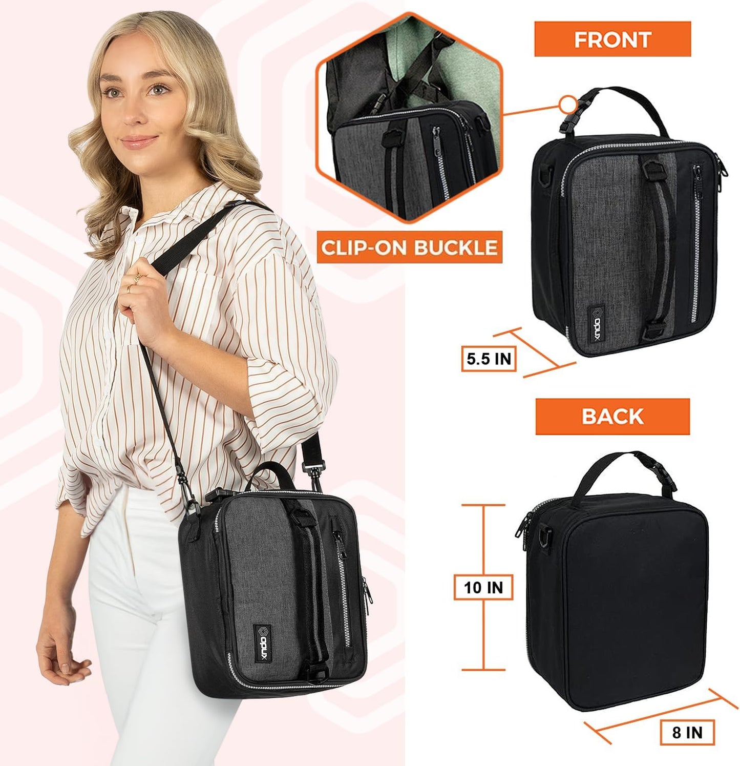 opux Insulated Lunch Box for Men Women Adult, Compact Lunch Bag for Kids Boy Girl Teen, Soft Lunch Cooler Bag for Work School, Leakproof Lunchbox Lunch Pail with Clip-on Buckle, Heather Charcoal