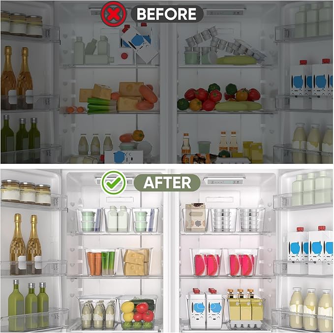 BALEINE Clear Stackable Storage Bins with Lids, Plastic Containers with Handle for Pantry Organizers and Storage, Plastic Bins for Fridge, Kitchen, Bathroom, Cabinet (11x7.5x6, 6PK)