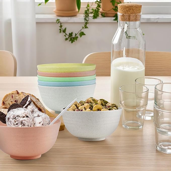 10oz Wheat Straw Bowls Set of 6, Unbreakable Ice Cream Bowl Sets for Kids, Snack Bowls Dishwasher and Microwave Safe