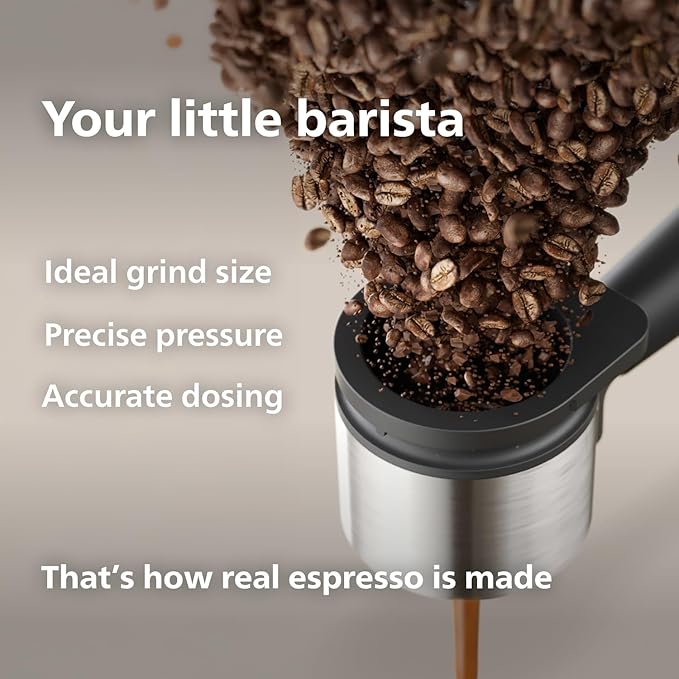 PHILIPS Baristina Espresso Machine, Grind, Tamp & Brew Coffee Beans in One Swipe, Compact, 16 Bar Pump Pressure, Automatic Grinder, Natural White with Ash Wood Portafilter (BAR302/20)