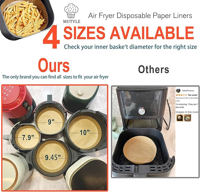 10 Inch Air Fryer Disposable Paper Liner Round, [ XXL Size] 100Pcs Parchment Paper Liners for 7QT Air Fryer, Non-stick, Food Grade Baking