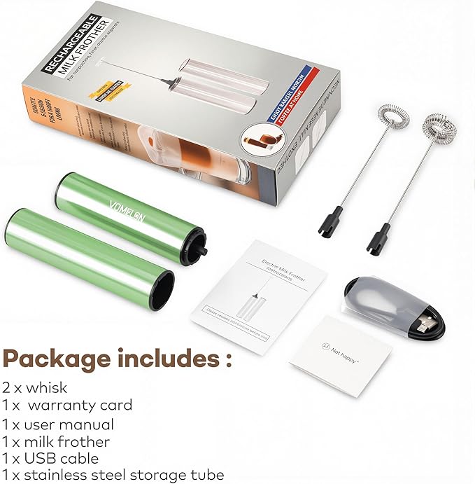 Rechargeable Milk Frother, Electric Coffee Foamer, Handheld Drink Mixer for Latte, Cappuccino, Coffee, Eggs, Hot Chocolate, Protein,Green