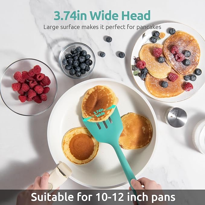 13.6" Slotted Silicone Turner: U-Taste 600ºF Heat Resistant Kitchen Spatula Flipper, Food Grade Flexible Wide Seamless Rubber Cooking Utensil for Egg, Omelette, Burger in Nonstick Cookware (Aqua Sky)