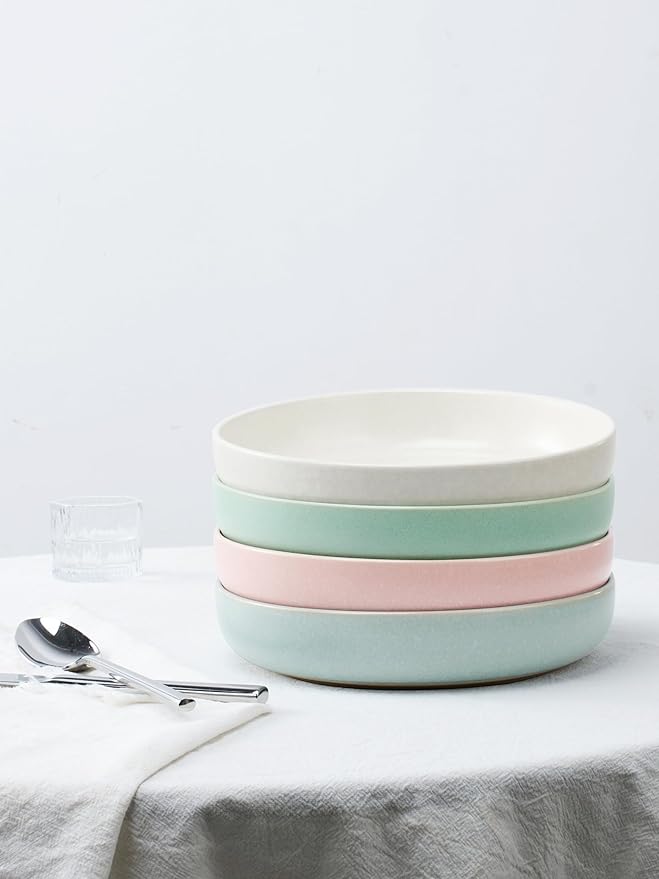 famiware Milkyway Pasta Bowls Set of 4, 8.5" Large Salad Bowls, Double Reactive Glaze, Sturdy & Stackable, Ideal for Housewarming, Festivals, Matte Multi-color