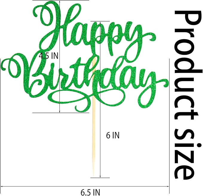Happy Birthday Cake Toppers 9 Inch Glitter Happy Birthday Cake Pick for Birthday Anniversary Theme Party Cake Decorations Supplies - Hunter Green