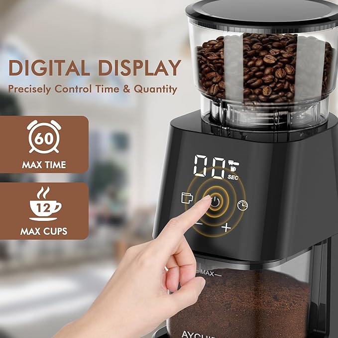 Burr Coffee Grinder Electric, Adjustable Burr Mill with 30 Grinding Settings, Coffee Bean Grinder with Touchscreen, 2-12 Cups