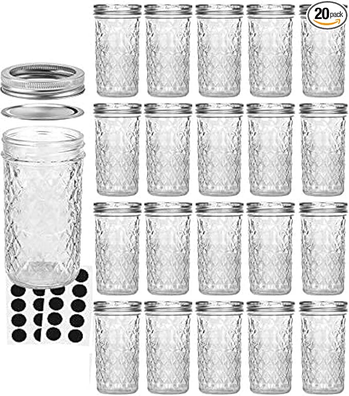 VERONES Mason Jars 12 OZ, Canning Jars Jelly Jars With Regular Lids, Ideal for Jam, Honey, Wedding Favors, Shower Favors, 20 PACK