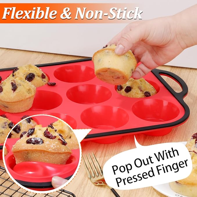 CAKETIME Silicone Muffin Pan with Metal Reinforced Frame Regular Size Muffin Pan with Handle Easy to Move 12 Cups for Baking Nonstick Muffin Tin BPA Free 1 Pack