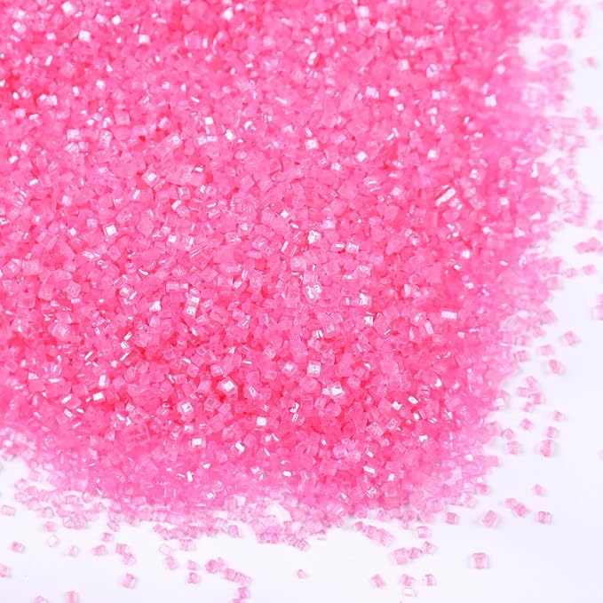 Sanding Sugar Pink Edible Sugar Sprinkles Sanding Sugar for Cake Decorating, Sparkling Edible Crystal Candy White Pearl Sugar for Wedding Party Baking Cupcake Cookie Ice Cream Decoration Supplies - 5.3 oz