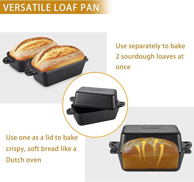 Cast Iron Loaf Pan with Lid 9x5 Inch - Bread Baking Pans for Homemade Bread, 2 Piece Set