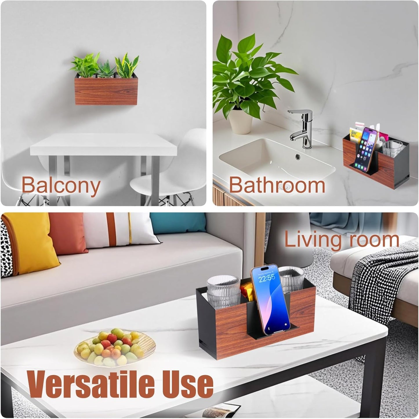 Utensil Holder Large Iron Flatware Container with 3 Compartments Countertop Wall-mounted Kitchen Utensil Storage (White)