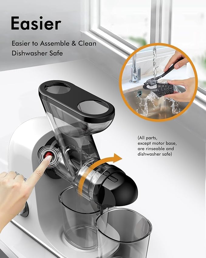 SiFENE Cold Press Juicer Machine, Slow Masticating Juicer, Vegetable and Fruit Juice Extractor Maker Squeezer, Easy to Clean, Non-BPA, White