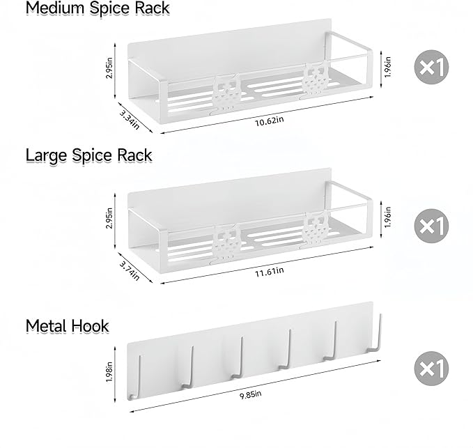 Magnetic Spice Rack,Magnetic Shelf for Fridge,Spice Organizer,Fridge Organizer,Kitchen Storage Organization with Magnetic Hooks,Owl Home Decor(White)