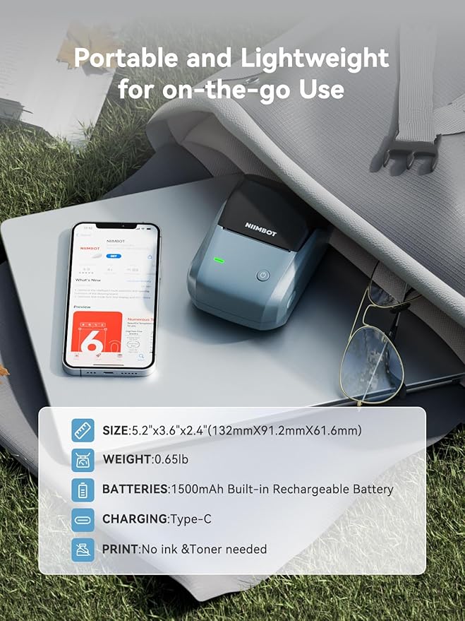 NIIMBOT B1 Label Maker Machine with Tape, 2 Inch Portable Label Printer, Bluetooth Thermal Label Printer with Multiple Templates for Small Business,Office,Home,School (Blue, 1 Printer+1 Roll Label)