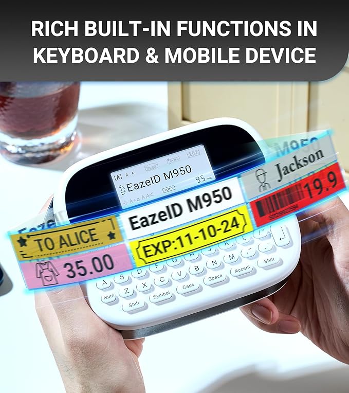Label Maker Machine with-Tape, Rechargeable Label Maker Waterproof-Labels, Portable Bluetooth Labeler, Labeling Machine with Backlit LCD, QWERTY Keyboard & APP Connectivity for Home Office Use
