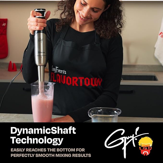 Guy Fieri's Flavortown Immersion Blender with DynamicShaft Technology, 400W & One-Hand Speed Control – Perfect for Soups, Sauces, Smoothies, Baby Food & More – Hand Blender & Electric Whisk