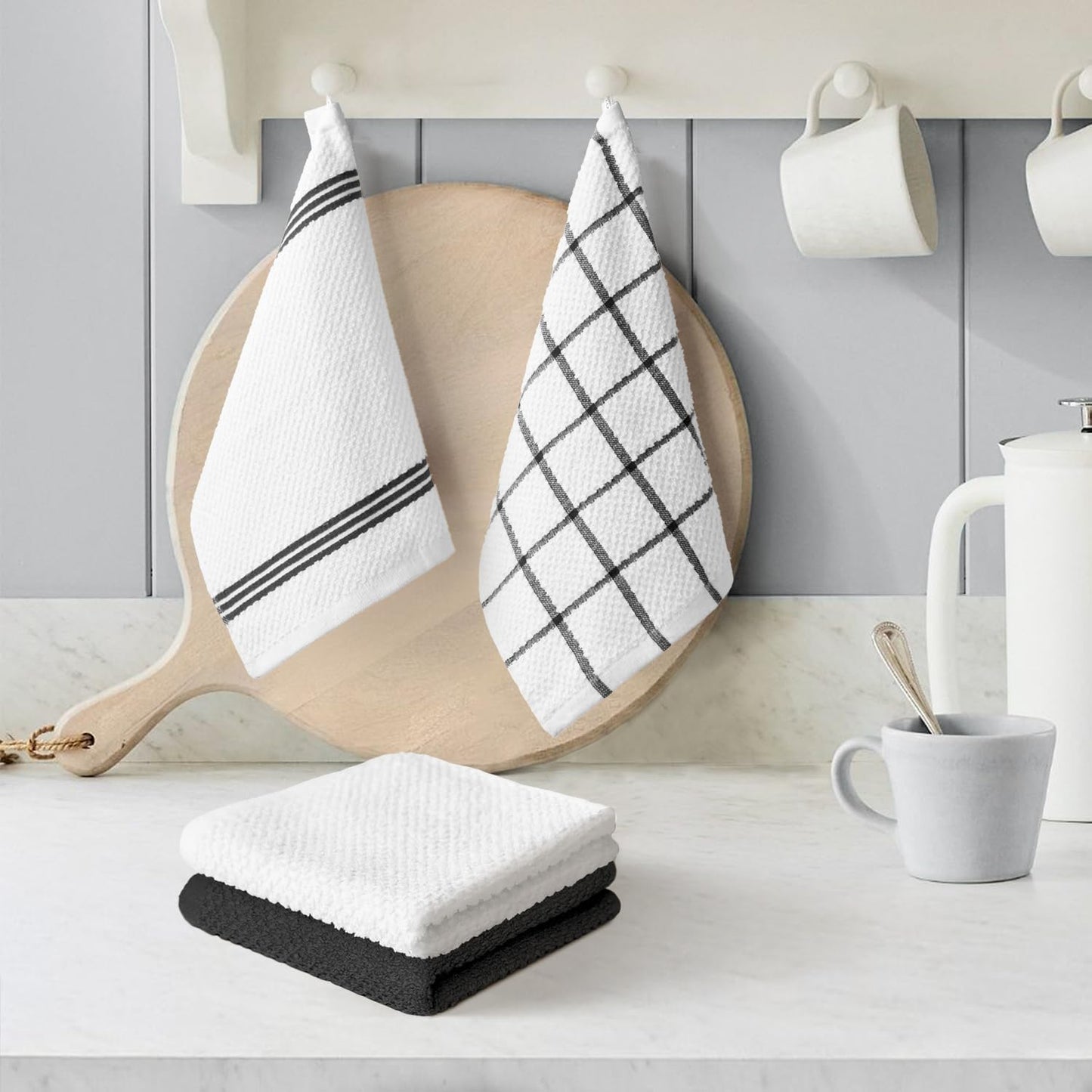 Artoid Mode Ring Spun Cotton Black Dishcloth Kitchen Towels, 12x12 Inch Ultra Soft Absorbent Quick Drying Household Cleaning Kitchen Rags Set of 4