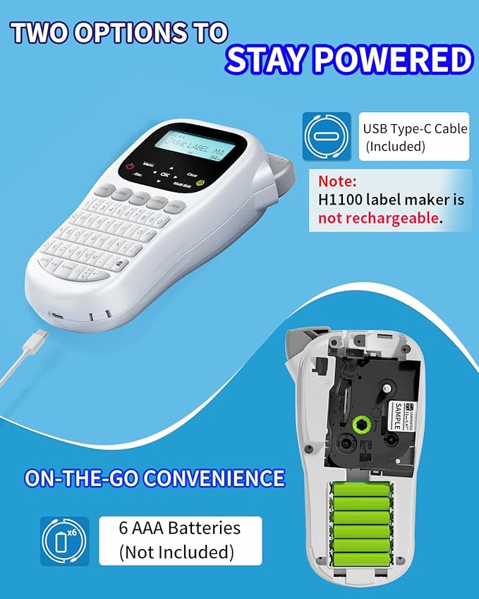 Label Maker, H1100 Label Maker Machine with-Tape, Portable Label Machine with Backlight Screen, Handheld Labeler Includes USB-C for Power, Multiple Font Icon for School Office Organization