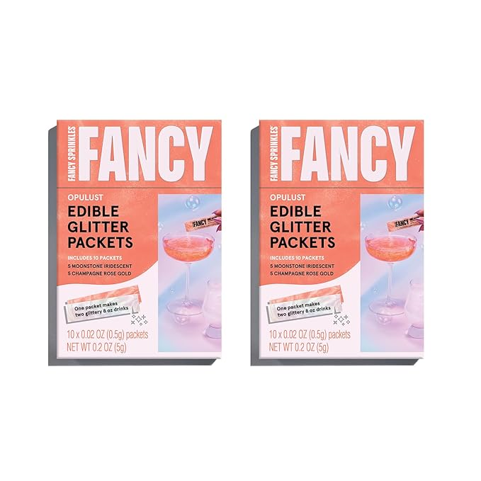 Fancy Sprinkles Opulust Edible Glitter Packets Portable & On-The-Go for Sparkling Drinks, Champagne, Cocktails, Wine, Beer, & more. (2 Pack)