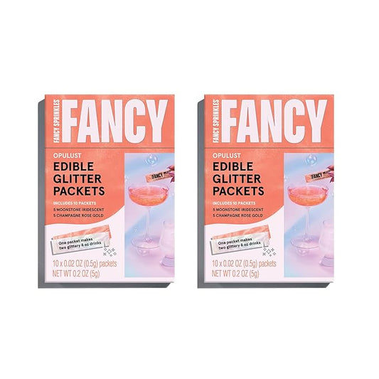 Fancy Sprinkles Opulust Edible Glitter Packets Portable & On-The-Go for Sparkling Drinks, Champagne, Cocktails, Wine, Beer, & more. (2 Pack)