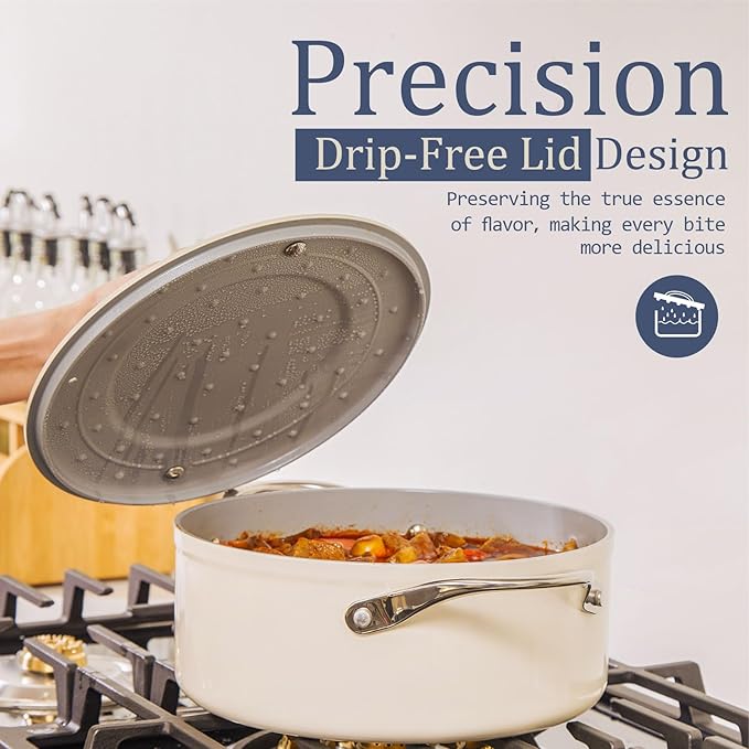 Stock Pot 4.5qt Dutch Oven with Lid (9.5") Nonstick Ceramic Coated Non-Toxic PFAS-Free Even Heat Distribution for Braising, Baking Bread & Soups, Compatible for All Cooktops(Induction/Gas/Electric) Oven Safe to 500°F (Fusion Red)