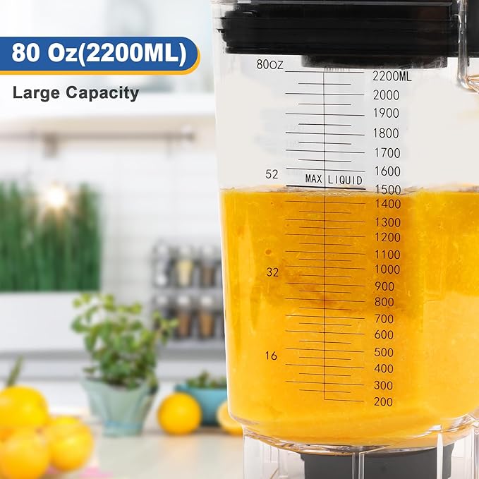 CRANDDI Commercial Blender for Crushing Ice, Chopping, Grinding, Blending, 1500W 80oz Blender with Tamper and Removable Soundproof Cover, K85 (Grey)