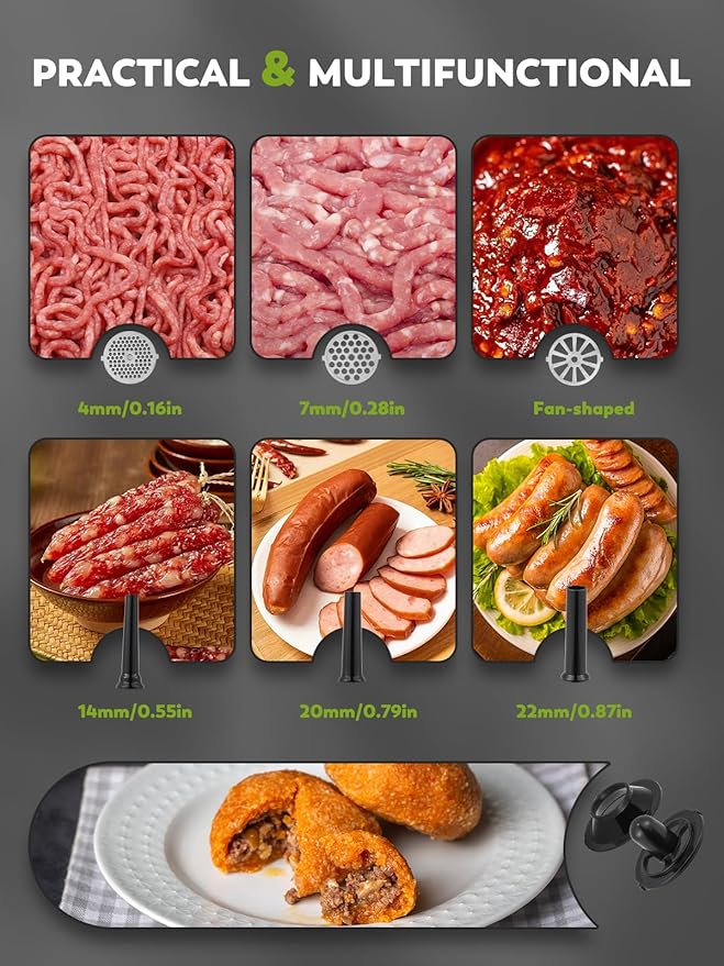 Meat Grinder Electric 3200W Heavy Duty Meat Mincer Chopper Machine Touch Control Multifunctional with Cutting Blade 3 Grinding Plates 3 Sausage Stuffers Kubbe Kit for Household&Commercial