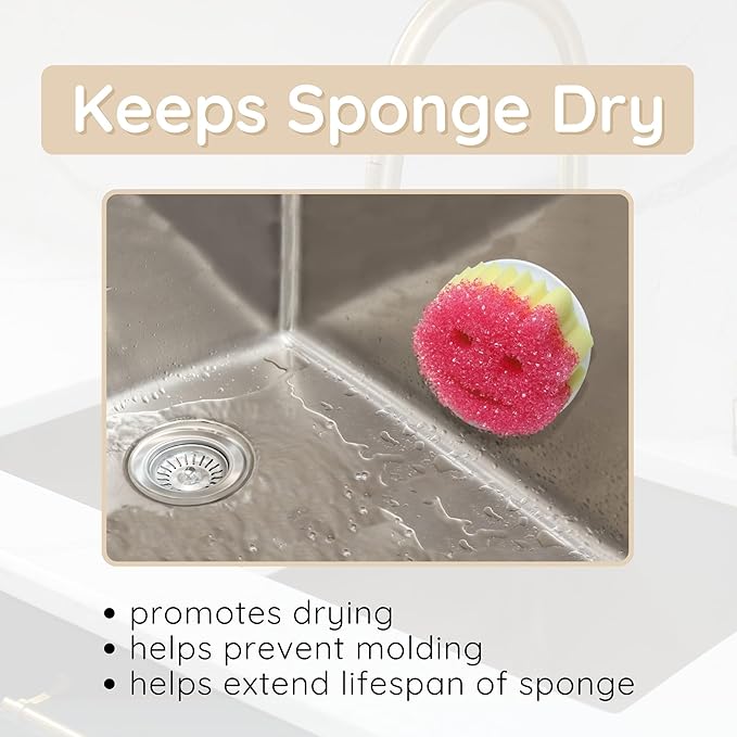 BeraTek Industries Storage Theory Sponge Daddy Caddy & Under Sink Sponge Holder Combo - Kitchen Sink Organizer Keeps Sponges Dry, Odor-Free - White, Combo Pack