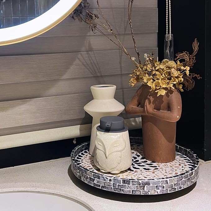 12.5" Lazy Susan for Table Top – Mother of Pearl Spinning Turntable Serving Tray, Marble Lazy Susan Organizer for Dining Table Centerpiece, Kitchen Island Decor, Bathroom Counter, Outdoor Use (Flower)