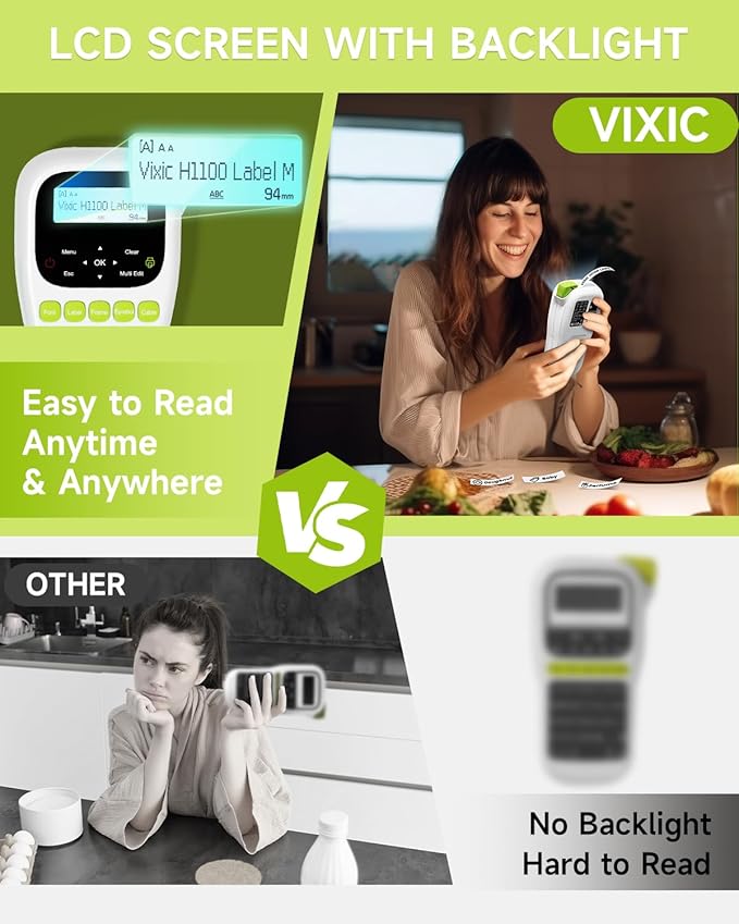 Label Maker Machine with-Tape, H1100 Handheld Label Maker Portable Labeler with Backlight Screen Keyboard for Home School Office Organization, Multiple Fonts Symbols Borders Easy to Use Inkless