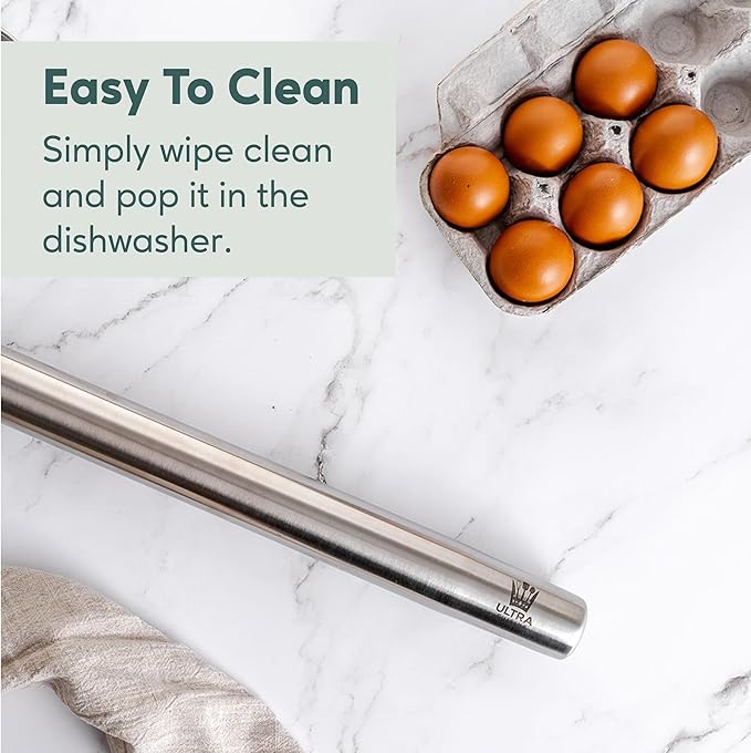 Ultra Cuisine French Rolling Pin for Baking – Use with Pizza, Cookie, and Pastry Dough, Fondant and Pie Crust – Tapered Design Bread Roller Pin, Stainless Steel 15.75-inch Large Roller Pin