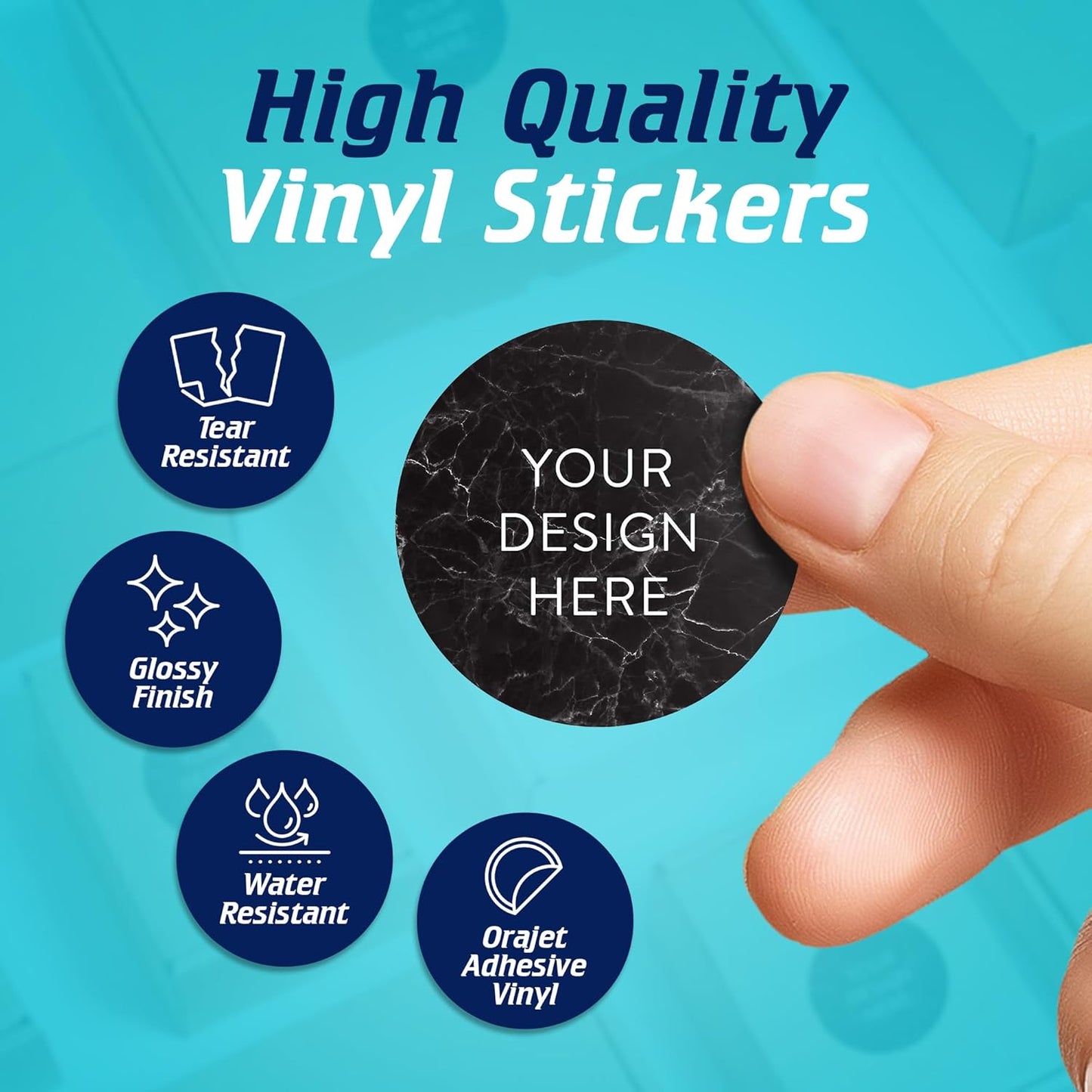 100 Custom Vinyl Stickers - Upload Your own Image, Text, Design, Logo - Personalized Logo Labels for Handmade, Packaging, Bottle, Jars, Candle, Brand Stickers (Black Marble, 1.5x1.5)