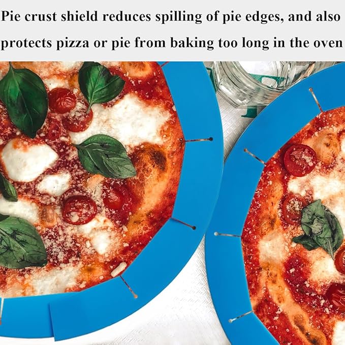 Adjustable Pie Crust Shields, Silicone Baking Protectors, Cover Ring Tools Fits 8-11.4 Inch Pies, Baking Pie Pizza Crust Shield Protector Cover for Edges ﻿ (Blue)