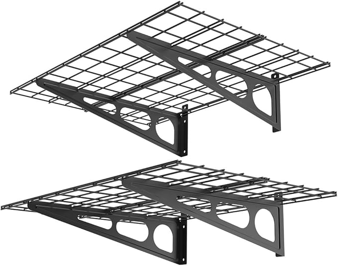 FLEXIMOUNTS 2 Pack 2x4ft Garage Shelving, Wall Shelf Garage Storage Rack, 24-inch-by-48-inch, Black