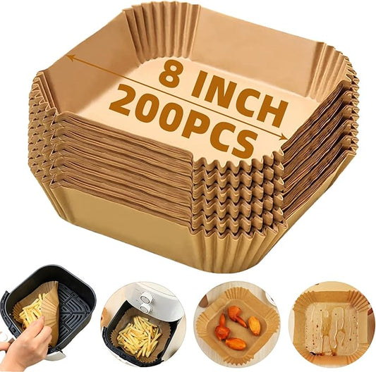 200PCS Air Fryer Liners Disposable,Victoyaw 8 Inch Square Air Fryer Parchment Paper Liners for 2-5QT Air fryer,Non-Stick Waterproof Airfryer Paper Liner