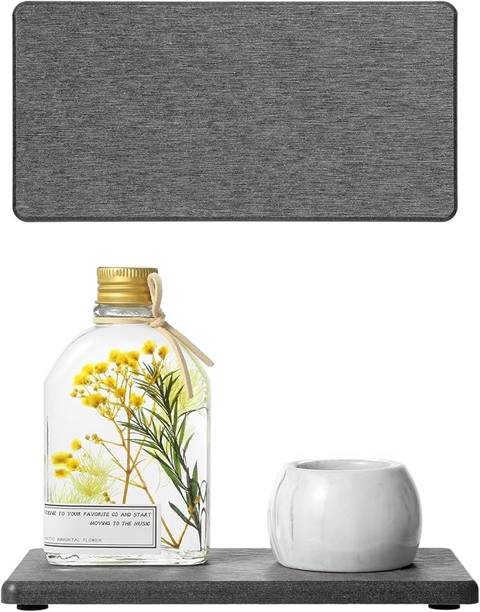 2PCS 7" x 3.5" Water Absorbing Bathroom Sink Vanity Trays, Diatomite Stone Quick Drying Mat for Kitchen Counter, Dish Rack Dispensers Sponge Holder Caddy Organizer, Dark Gray, 7"x3.5"