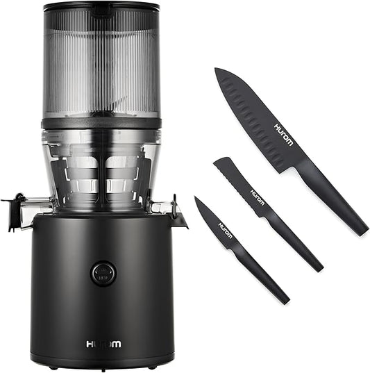 Hurom Black H320 Slow Juicer with German Steel Knife Set, Self-Feeding Cold Press Juice Machine, Corrosion-Resistant and Non-Stick Coated Blades, High Yield, BPA Free (500ml/ 16oz)