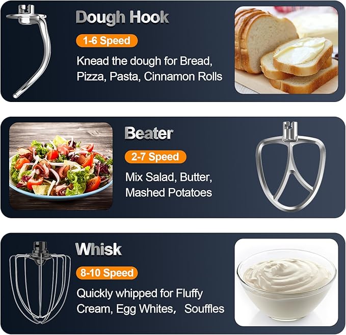 Stand Mixer, 6.5QT 10-Speed Tilt-Head Electric Stand Mixer, 3-In-1 Kitchen Mixer with Bowl, Dough Hook, Whisk and Beater, Food Mixer for Baking, Cake and Most Home Cooks, Pink