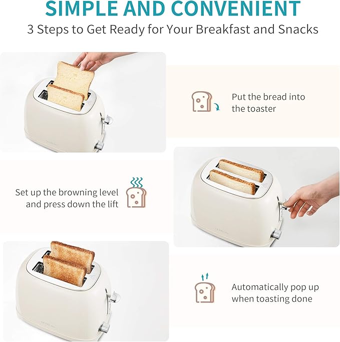 Ultrean Toaster 2 Slice with Extra-Wide Slot for Toasting Bagels, Breads, Waffles & More, Stainless Steel Material with Removable Crumb Tray, 6 Browning Settings
