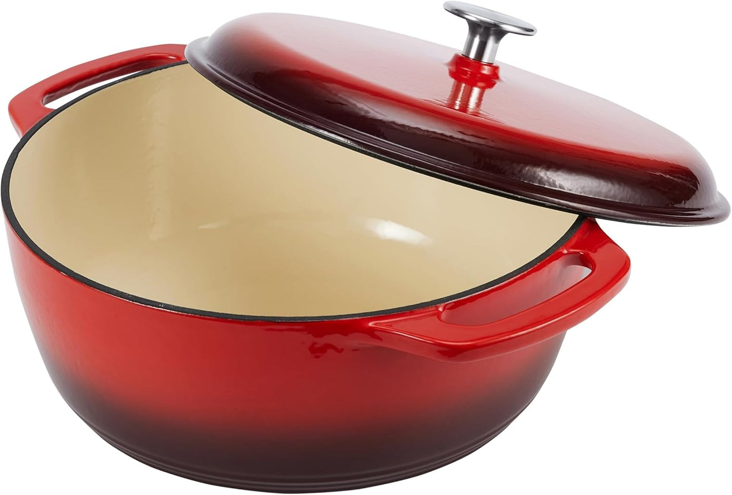 Amazon Basics Cast Iron Dutch Oven Pot with Lid, Enameled, Round, Dual Handles, Heavy-Duty, Medium, 6-Quart, Red