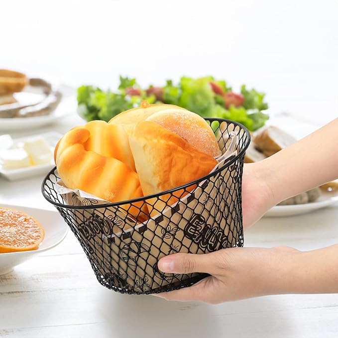 6 Pack Metal Wire Baskets for Kitchen Storage, Modern Black Countertop Fruit Bowl, Round Produce Organizer, Multi-Purpose for Fruits, Snacks, Breads