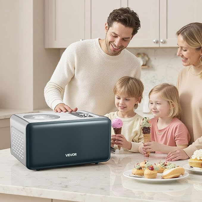 VEVOR Automatic Ice Cream Maker with Built-in Compressor, 1.5 Quart No Pre-freezing Gelato Maker, Stainless Steel Electric Sorbet-Maker, 3 Modes Compressor Ice Cream Machine for Home Kitchen