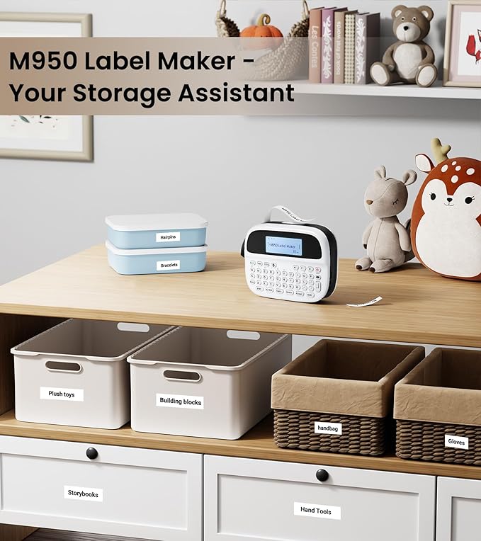 Label Maker Machine with Tapes, Label Maker Waterproof-Labels, Rechargeable Bluetooth Labeler, Portable Labeling Machine with Backlit LCD, M950 Handheld Label Printer for Office Home Use