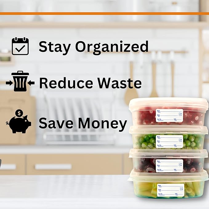 2x1 Dissolvable Food Labels, 1000 Label Stickers, Bottle Labels for Storage Bins, Sticker Labels for Food containers, (1000, Blue)