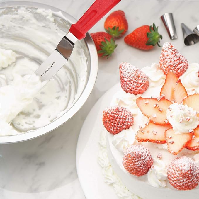 Angled Icing Spatula, Stainless Steel Offset Spatula, Cake Spatula Set of 2 Red 6" & 8"