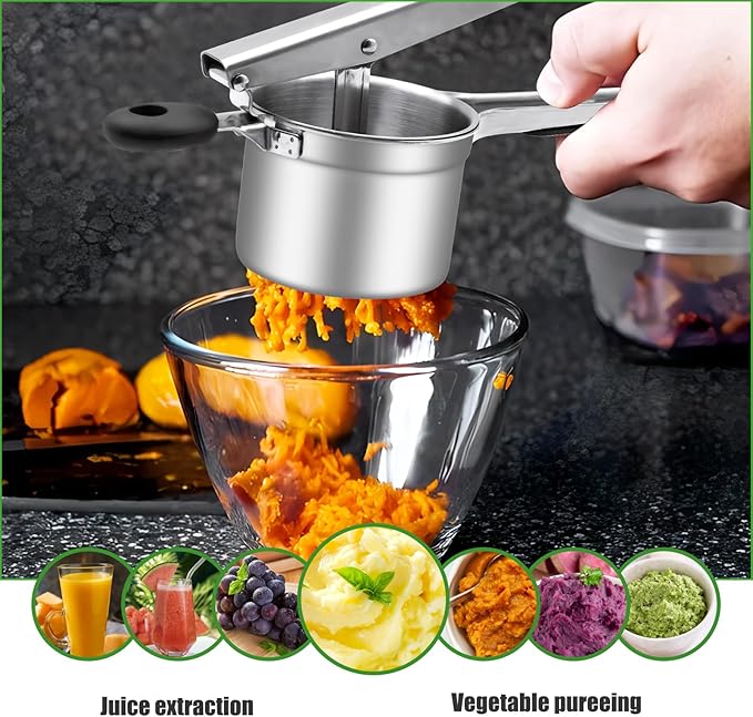 Potato Ricer with 3 Interchangeable Discs, Large 15oz Heavy Duty Potato Ricer Stainless Steel Make Potato Masher and Ricer Kitchen Tool Ricer For Mashed Potatoes